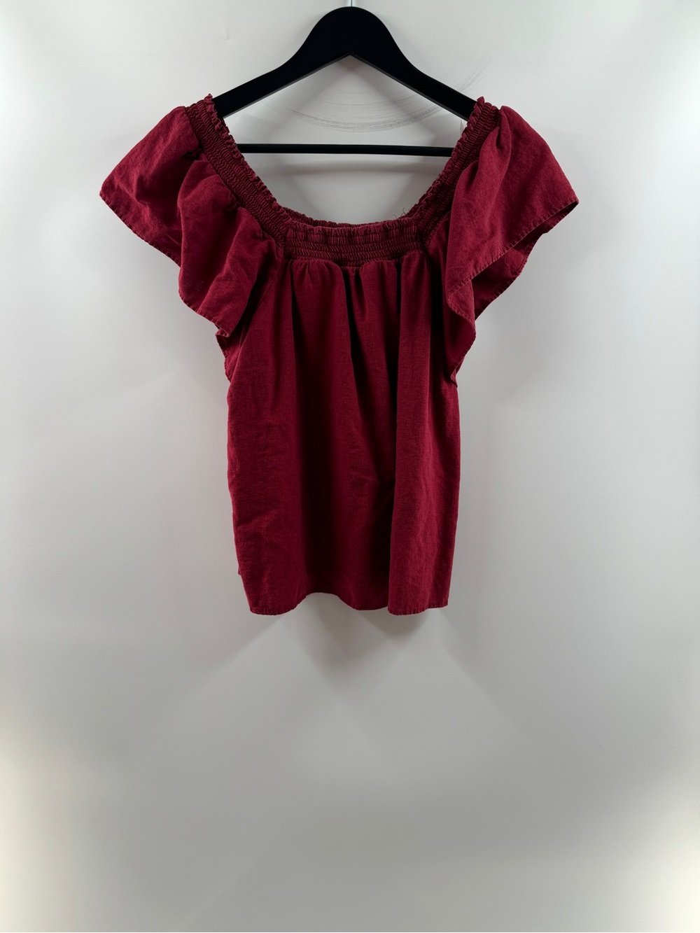 A New Day Red Linen Blend Off Shoulder Ruffle Top – Women’s Small